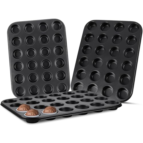 Patelai 3 Pieces 24 Cups Mini Muffin Pans 13.9 x 10.4 x 0.79 Inch Carbon Steel Cupcake Tin Trays Kitchen Cupcake Pans Nonstick Baking Pans for Baking Brownie, Cake, Dessert