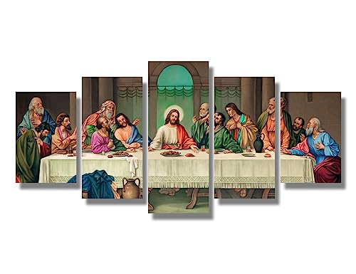 LSIUHWUWI 5 Stück Letztes Abendmahl Wandkunst für Wohnzimmer Wanddekoration Drucke Leinwand Poster Christus Religiöse Malerei mit Rahmen Moderne Kunstwerk Jesus Christliche Bilder Schlafzimmer