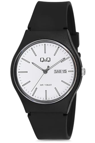 Q&Q Reloj unisex de silicona, indicador de fecha, hebilla de 10 bar, color negro, Correa