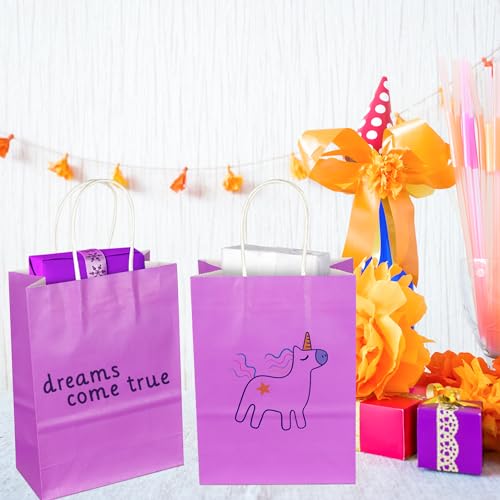 Image of BLEWINDZ 32Pcs Small Paper Gift Bags with Tissues, Purple Party Favor Bags with Handles, 8.7 inch Goodie Bag for Birthday, Shopping, Party Supplies