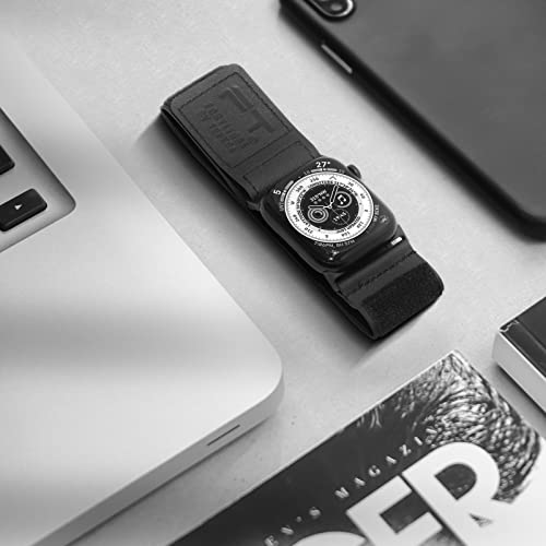 Tefeca Fortitude Serie Ultrawide Armband Kompatibel mit Apple Watch Ultra/Ultra2 Serie 9/8/SE2/7/6/SE/5/4/3/2/1(49/45/44/42mm S/M, Leder Schwarz)