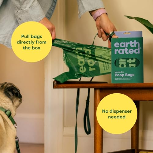 Earth Rated Hundekotbeutel, mit Henkeln, leicht zu verknoten und garantiert auslaufsicher, Lavendelduft, 120 Henkelbeutel