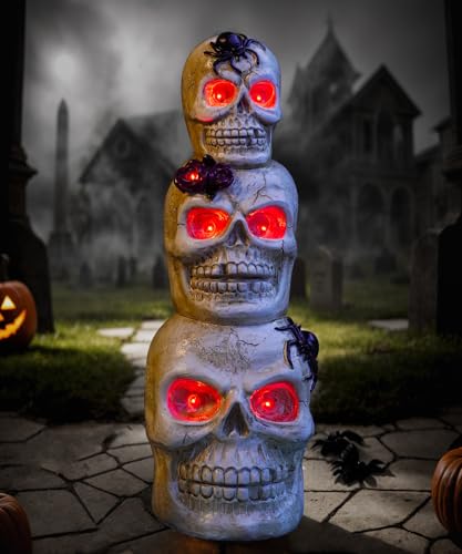 Goodeco Solar Halloween Skulls Heads - Light Up Your Outdoor Halloween Decor with Gift-Worthy Skulls & Spooky Skull Decorations for Garden Patio Yard Porch and Lawn (White)
