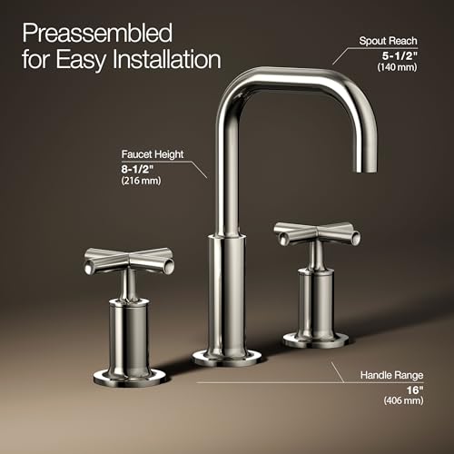 KOHLER K-14406-3-SN Purist® Widespread Bathroom Sink Faucet, Bathroom Faucets, 3-Hole with Low Cross Handles, 1.2 GPM, Vibrant Polished Nickel - image 4