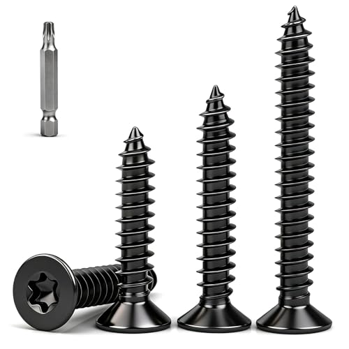ddckj 110 Stück Holzschrauben Schwarz Senkkopf M3X16mm Holzschrauben Torx Edelstahl A2 V2A Schrauben Akustikpaneele Schwarz Vollgewinde Spanplattenschrauben für Möbelmontage