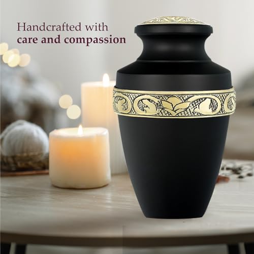 Image of Trupoint Memorials Cremation Urns for Human Ashes, Funeral Memorial Urn for Male and Female, Decorative Burial Grecian Urn Collection for Adult Men & Women - Black and Gold, Adult (200LB)