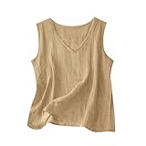 Aniywn Green Tank Top Woman Dressy Cotton Linen Shirt V Neck Sleeveless Summer Tunic Top Loose Fit Lightweight Casual Blouses