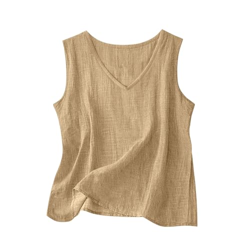 Aniywn Green Tank Top Woman Dressy Cotton Linen Shirt V Neck Sleeveless Summer Tunic Top Loose Fit Lightweight Casual Blouses