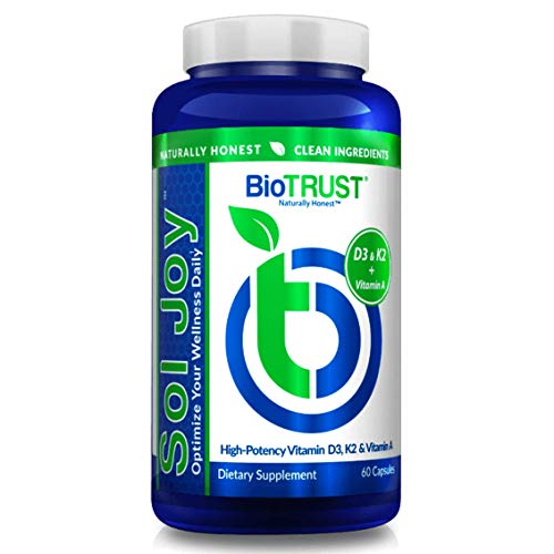 BioTRUST Sol Joy, High-Potency Vitamin D3 with 200mg Vitamin K2 (MK-4 and MK-7) and 1500mg Vitamin A, Support for Healthy Bones and Muscles, Circulatory Health and Immune System Function (60 Capsules)
