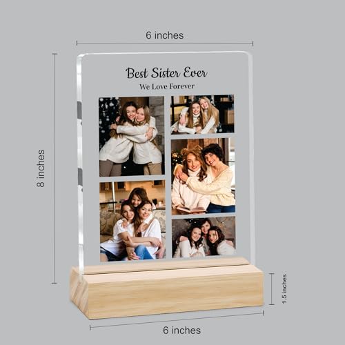 Image of Giftplease Customized Photo Frame with Text & Wooden Stand | Personalised Printed Photo Frame Gift for Sister | Birthday, Tabletop D cor | Customized Photo Gift (6x8 Inches) SIS 07