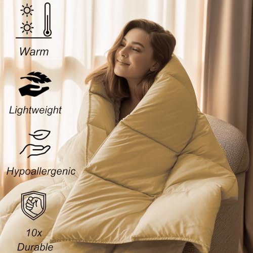 Image of Full Size Comforter Set - All Season Down Alternative Bedding Comforter Set - Quilted Duvet Insert with Corner Tabs - Box Stitched Blanket - Breathable, Soft - Beige