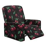 Xorudoydet Black Cherry Print 4 Pieces Stretch Recliner Slipcover – Spandex Soft Fitted Sofa Couch Cover, Washable Recliner Chair Cover Furniture Protector with Elastic for Kids, Pet