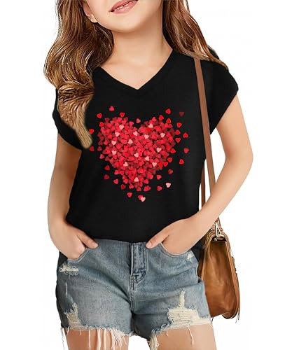 Image of LAZYCHILD Kids Valentine Shirt Girls Valentines Day Shirts Heart Graphic Long Sleeve Striped Tee Tops 5-14 Years