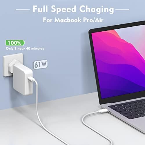61W Mac book Charger-Fast charger Power adapter Plug-Compatible with Mac Book Pro Laptop Charger 12/13/14/15 2016 Late Mac Book Air 2018 Late USB-C to USB-C Charge Cable (7.2ft/2.2m)