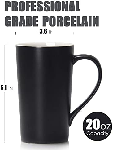 20 oz / 600ml Large Coffee Mugs, Smilatte M007 Plain Tall Ceramic Cup with Handle for Dad Men, Set of 2, Black