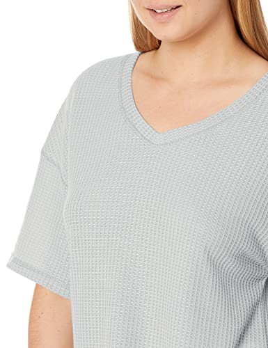 Merokeety Womens Half Sleeve V Neck Tops Waffle Drop Shoulder Batwing Pullover Blouse Tops Lightgrey #TOP2