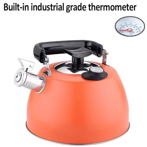 Hervidor de silbato con termómetro, acero inoxidable 304, hervidor de sonido de 3,5 L para estufa de gas y camping, parte inferior de 5 capas, pantalla de temperatura del agua