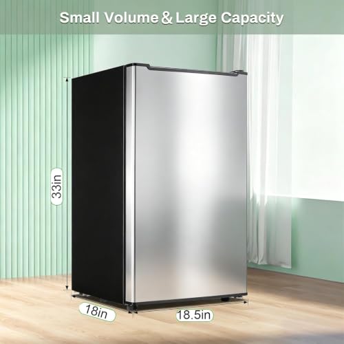 Image of Mini Upright freezer 3.6 Cubic Feet Mini Freezer, Single Door Compact Freezer with Reversible Stainless Steel Door, 3-Speed Temperature Adjustment Small freezer for Home, Glossy Silver
