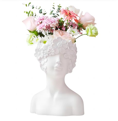 White Flower Vase Face Vase Bust Head Shaped Ceramics Statue Suitable for Birthday Gifts Home Office Decoration (Charming vase)
