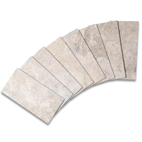 Yipscazo Peel and Stick backsplash 3 x 6 Zoll 3D PVC Composite Wall Tile Stick auf Backsplash Fliese für Küche Bad, Waschküche, Kamin (Beige Stone Texture, 100 Stück)
