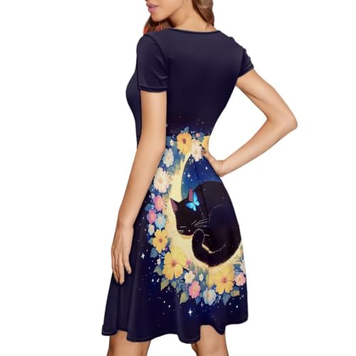 Image of AFPANQZ Womens Casual Summer Lightweight Vintage Dress Short Sleeve Midi Dress Knee-Long Luxury Formal Dress