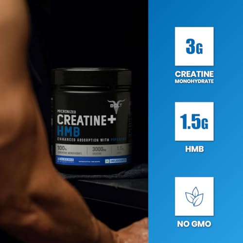 Image of Bolt Creatine + HMB Supplement Powder | 3G Creatine Monohydrate + 1.5G HMB | Unflavored | 30 Servings | Boost Muscle Recovery | Strength | Workout Performance | 150G, 0.33LB