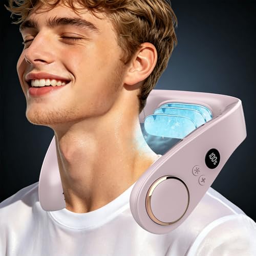 Image of Neck Fan with Cooling Plate-Personal Fans for Your Neck with Flexible Adjustable Angle,LED Digital Display&4 Speeds,Cooling Neck Fan for Women Men Ventilador de Cuello Portatil Aire Frio Purple