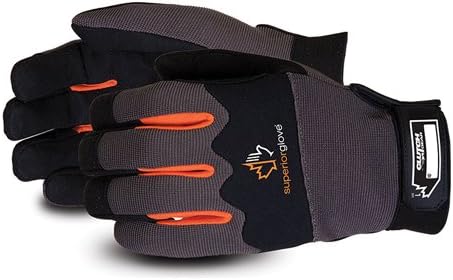Superior MXBE Clutch Gear Synthetic Leather Mechanics Gloves, Water-Resistant Work Gloves (1 Pair of Large Black & Orange Gloves)