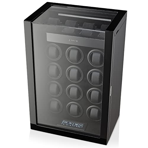 TIMECUBE Watch Winder for 12 Watches with Interior Light and 4 Watch Storage Slots (Black)
