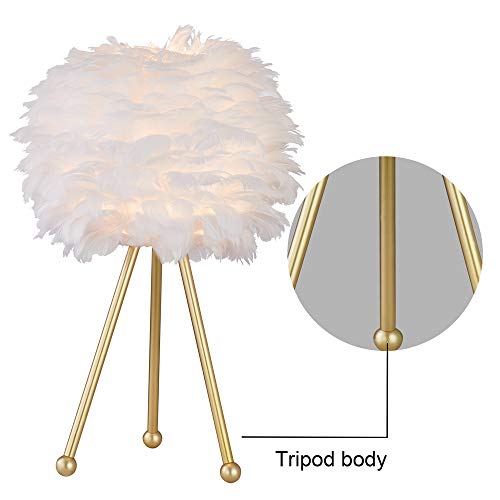 Maxax Tripod Table Lamp Set Of 2, White Feather Bedside Table Lamps, Nightstand Lamp With Gold Finish For Bedrooms/Living Room/Dining Room/Kitchen #TOP3