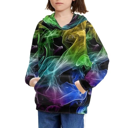 Hoodies for Boys Girls 3d Printed Colorful Smoke Hooded Sweatshirts Long Sleeve Pullover Hoody with Pocket 6-16Y4