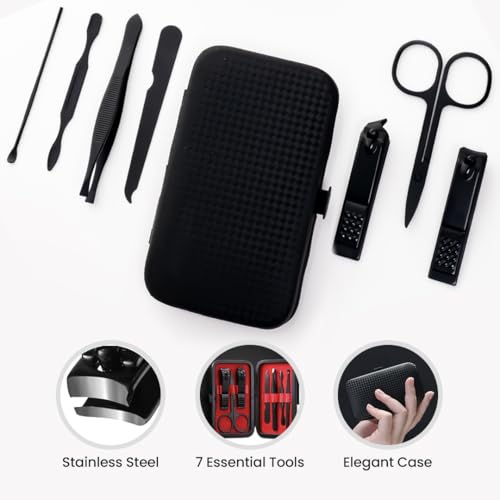 Image of Gleva Stainless Steel Manicure Set, Manicure Pedicure Kit, Eyebrow Scissor, Nail Cutter, Diagonal Nail Clipper, Nail File, Ear Pick, Nail Cleaner & Eyebrow Tweezer Personal Care Nail Clipper Kit For Men & Women (Set of 7)