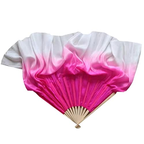 Nimiman Women Real Silk 1 Pair 40cm(15.7") Colorful Belly Dancing Silk Bamboo Veils Dance Short Fan Veil Gradient Color (Rose White)