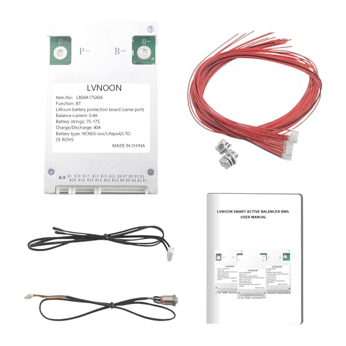 LVNOON LB04A Series Smart Active Balance BMS for NCM LIFEPO4 LTO 16S 17S 40A 48V with APP Control (LB04A Series, LB04A17S40A)