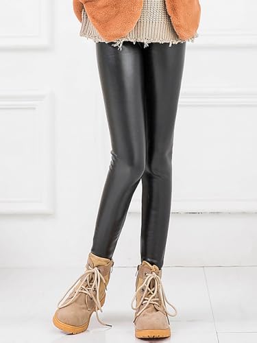 LOLANTA Girls Faux Leather Pants Kids Winter Fleece Lined Leggings Fashion Stretchy Trousers4