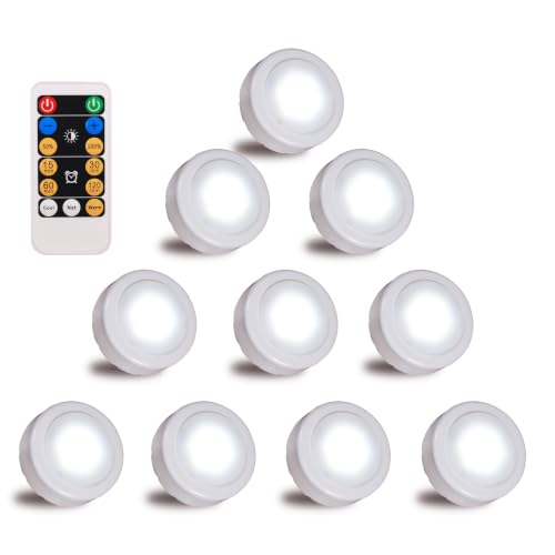 Image of WRalwaysLX 10 Pack LED Cabinet Push Light, Operates On 3x1.5V AAA Batteries (Not Included) for Kitchen Under Cabinet Lighting, Closets, Cabinets, Counters
