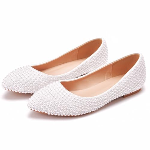 Women's Elegant Pointed Pearl Bridesmaids Shoes Ballet Flats2
