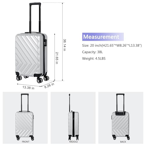 Lightweight 20-Inch Carry-On Luggage - Durable Hardshell Design, 360° Spinner Wheels for Easy Travel3