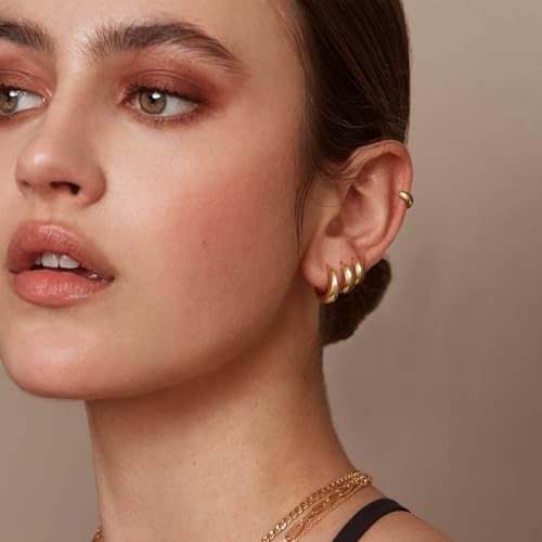 Small Hoop Earrings Set for Women, 14K Gold/Sliver Plated Mini Chunky Huggie Hoop Earring Hypoallergenic Stackable Earrings for Multiple Piercing Dainty Cartilage Earring for Women Jewelry Gift3