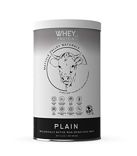 Whey Protein Powder - 16 oz - Grass-Fed - Plain - Gluten-Free with Probiotics and Amino Acids - Natural Digestive Enzymes, Vitamin D