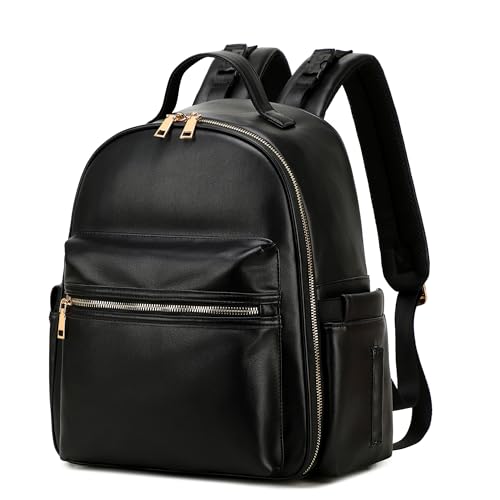 Image of LORADI Small Diaper Backpack with Stroller Buckle, Mini Cute Nappy Bag with Stroller Clips (Faux Leather, Black)