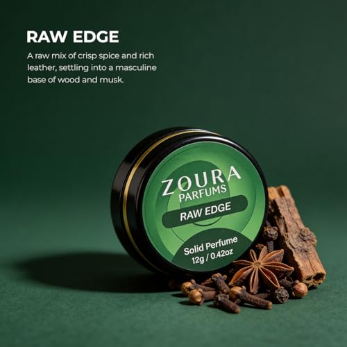 Image of ZOURA RAW EDGE Solid Perfume for Men & Women | Alcohol-Free Long Lasting Unisex Fragrance | Leather Woody Amber Musk Notes | Pocket Friendly Travel Solid Perfume (8g)