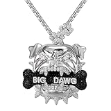 Men's Black Big Dawg Bone Icy Bulldog Head 14K White Gold Tone Fully Micro Pave Bling Hip Hop Rapper Style Pendant Box Chain (Box Chain)