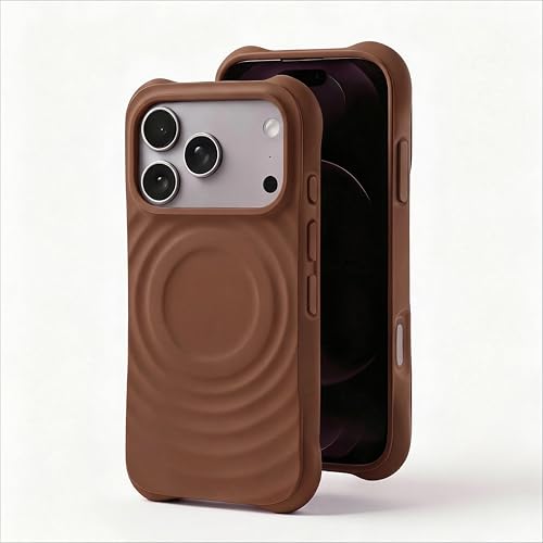 Image of amazon basics Shockproof Case for iPhone 17 Pro Max | Ripple Pattern | Camera Protection | Protective Cover with Enhanced Grip & Wireless Charging Support - Brown