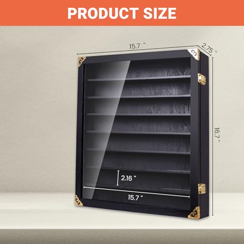 Image of Giant Model Car Display Case with Wall Mounts,Display up to 50 Cars ,Model Hot Toy Cars Storage Organizer,15.7*2.75*16.7 Inches,UV Protection Acrylic Glass Door,Gold Lock,Black