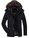 FTCayanz Herren Warme Winterjacke Parka Lang Wintermantel Mit Kunstfell Kapuze Outdoor Gefütterte Steppjacke Jacke Schwarz XL