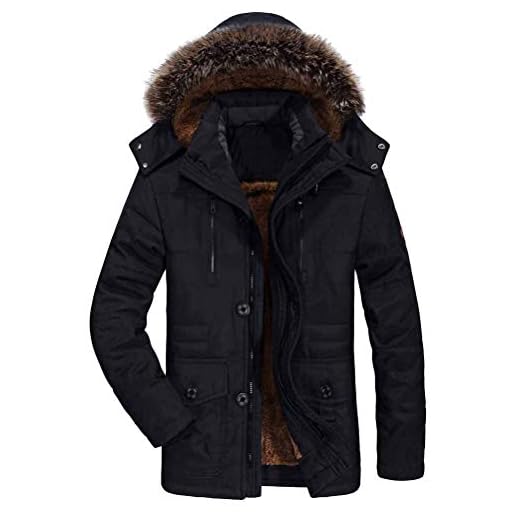 FTCayanz Manteau Homme Hiver Parka Chaud Fourrure Casual Outdoor Blouson Amovible Capuche Noir XL