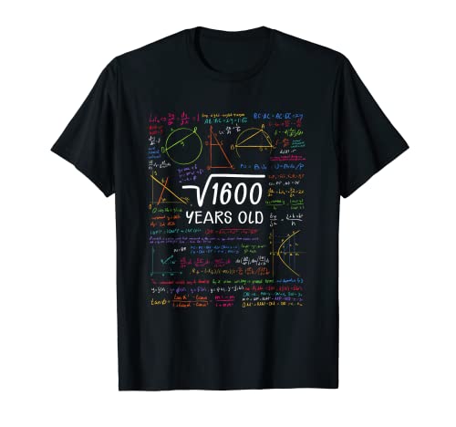 40 Aniversários rapariga rapaz raiz quadrada 1600 = 40 anos t-shirt, Preto, S