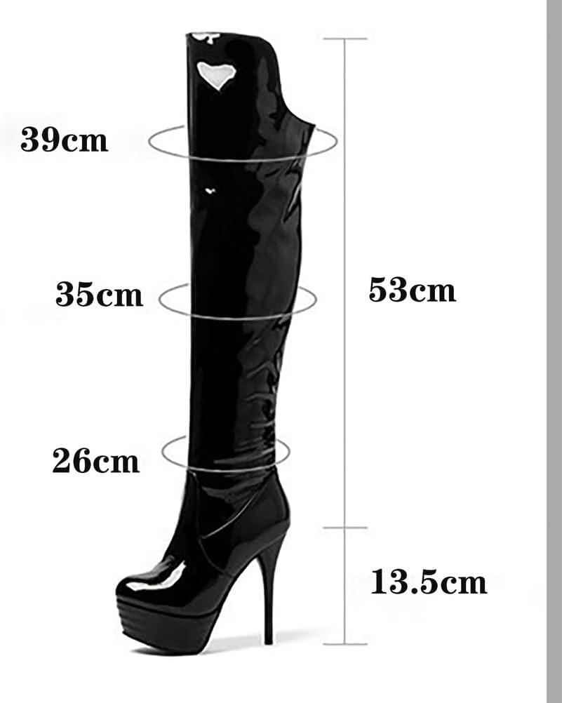 Women's Patent Over The Knee Boots Round Toe Stiletto High Heels Side Zipper Comfortable Slip Resistant Durable Fashion Party Evening Tall Boots