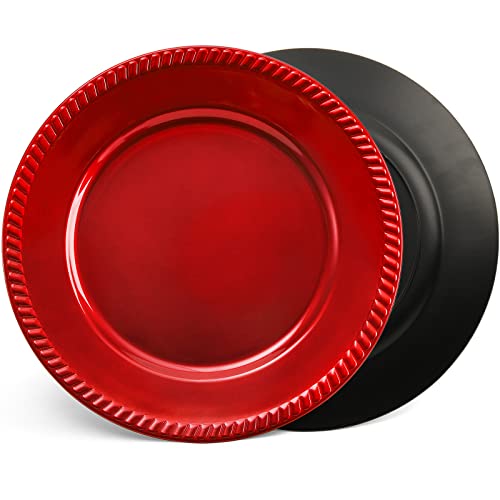 Suwimut 12 Pack Charger Plates, 13 Inch Red Plastic Beaded Rim Round Dinner Chargers For Wedding Party Holiday Table Decoration #TOP4